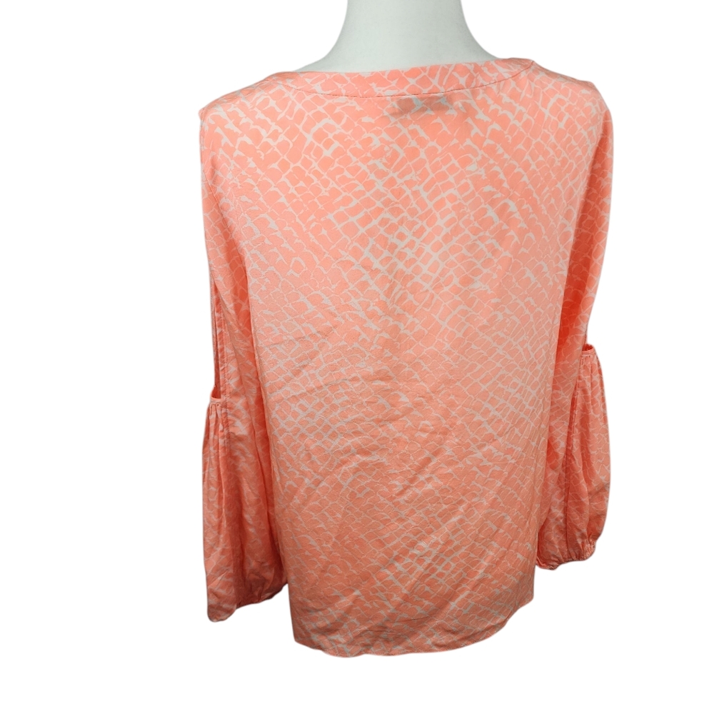 Alice + Trixie Silk Split Sleeve Peasant Blouse Coral Print Size Large - Picture 4 of 15